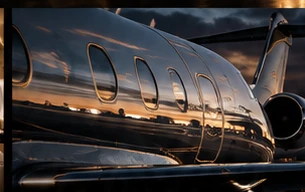 Private jet exterior in dramatic evening light